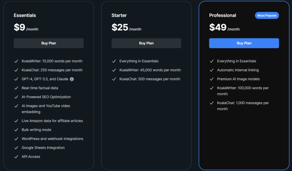 KoalaWriter Review: Pricing and Plans