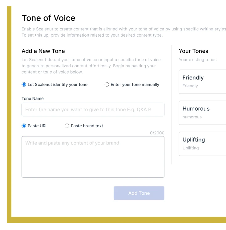 Scalenut Review: tone of voice customization